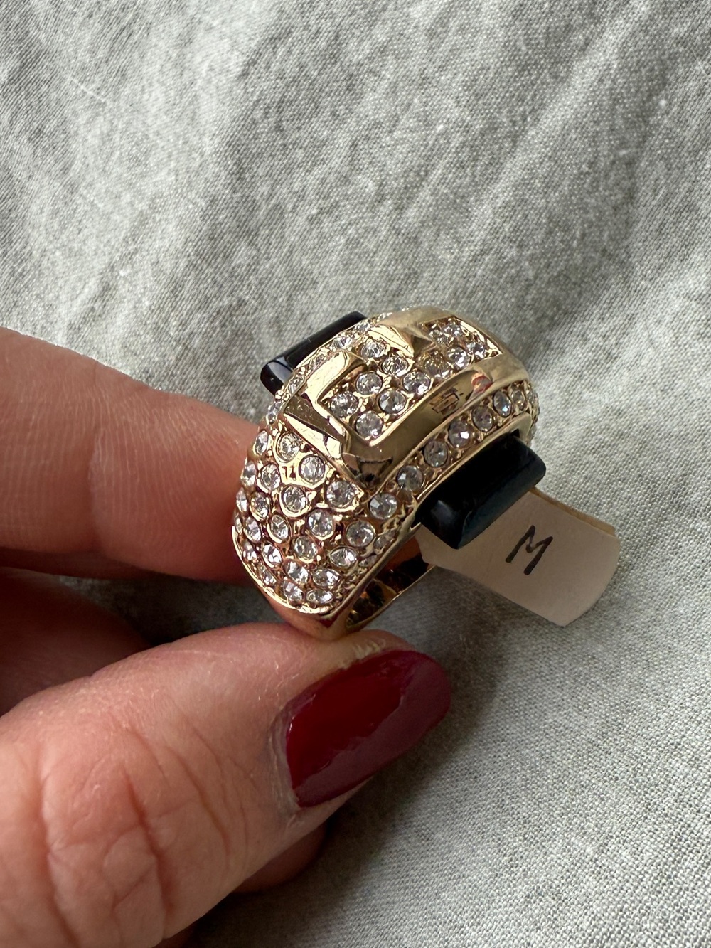 NWT 90s Camille Lucie Rhinestone Luxury Designer Sterling Silver Goldplated Ring
